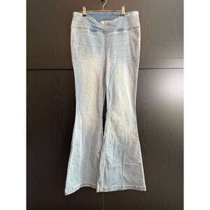 Free People Venice Beach High Rise Flare Pull On Jeans 31 Light Wash Retro Boho